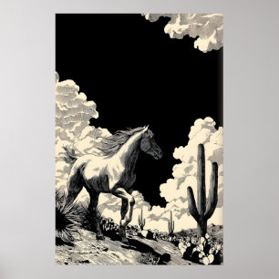 Poster Arte de Parede de Cavalo Minimalista, Cactos do De