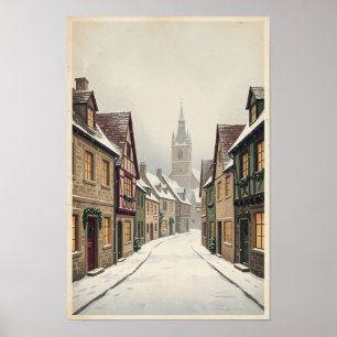 Poster Arte de Parede de Cidade de Inverno Europeia