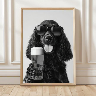 Poster Arte de Parede de Cocker Spaniel Preto Bebendo Cer