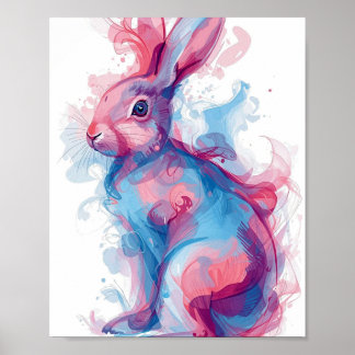 Poster Arte de Parede de Coelho Colorido – Azul e Rosa