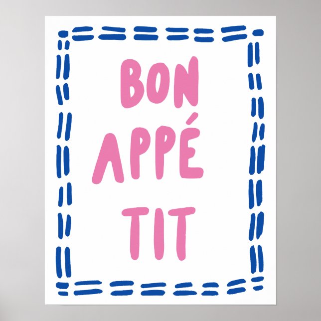 Poster Arte de Parede de Cozinha Bon Appétit Moderna Mini (Frente)