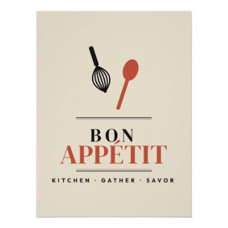 Pôster Arte de Parede de Cozinha Bon Appétit Tipografia R