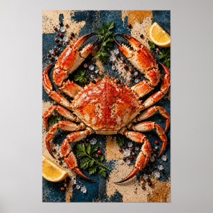 Poster Arte de Parede de Cozinha de Mariscos Caranguejo R