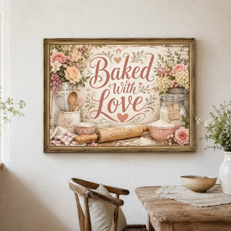 Poster Arte de Parede de Cozinha Floral Farmhouse Assado 
