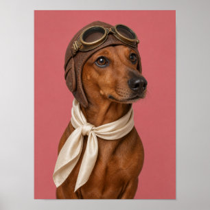Poster Arte de Parede de Dachshund — Aviador Piloto Vinta