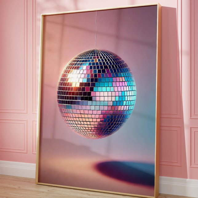 Poster Arte de Parede de Disco Retroativa, Estética 70 (Disco Ball)