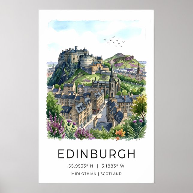 Poster Arte de Parede de Edimburgo com Aquarela Suave da  (Frente)