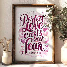 Poster Arte de Parede de Escritura Cristã de Amor Perfeit