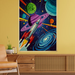 Poster Arte de Parede de Exploração Espacial Sci-Fi Retro