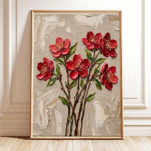 Poster Arte de Parede de Flor de Cerejeira Vermelha Abstr