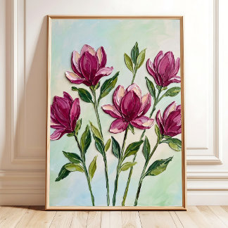 Poster Arte de Parede de Flor de Magnólia Minimalista em