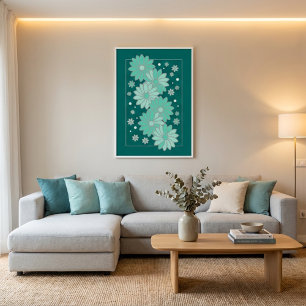 Poster Arte de Parede de Flores Turquesa Elegantes