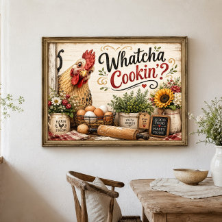 Poster Arte de Parede de Galinha Engraçada para Cozinha d