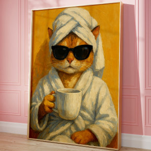 Poster Arte de Parede de Gato de Spa Engraçado Gato Lar