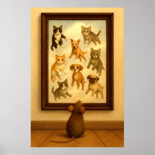 Poster Arte de Parede de Gato e Cachorro Divertidos