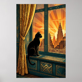 Poster Arte de Parede de Gato Olhando para o Parapeito da