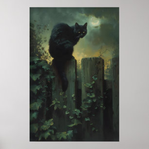 Poster Arte de Parede de Gato Preto, Arte Gótica de Gato