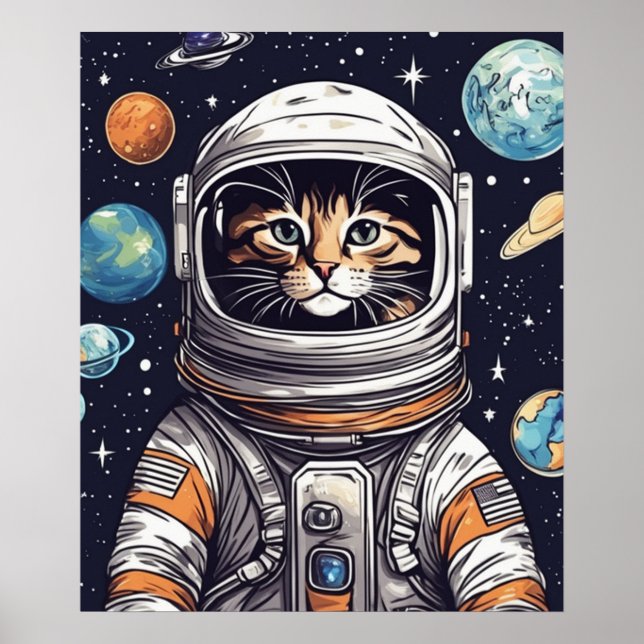 Poster Arte de Parede de Gatos Espaciais, Astronauta Cat  (Frente)