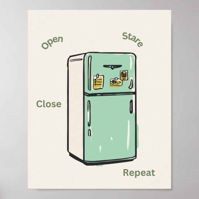 Poster Arte de Parede de Geladeira Retro Abrir Olhar Fech (Frente)