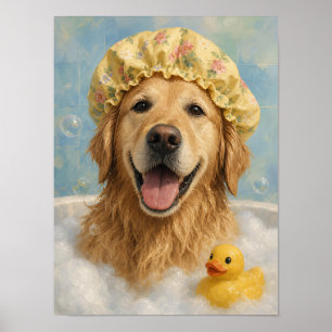 Poster Arte de Parede de Golden Retriever — Banho de Espu