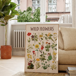 Poster Arte de Parede de Gráfico de Flor Silvestre Vintag