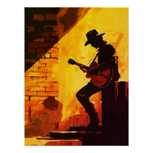 Pôster Arte de Parede de Guitarrista Cowboy – Músico West
