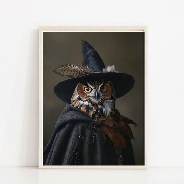 Poster Arte de Parede de Halloween, Bruxa Fofa Coruja Pin (Criador carregado)