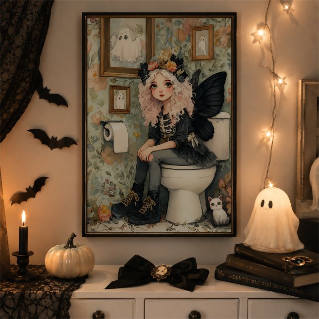 Poster Arte de Parede de Halloween de Fada Gótica Fofa (Criador carregado)