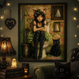 Poster Arte de Parede de Halloween de Gata Fada Gótica Ve