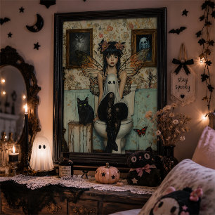 Poster Arte de Parede de Halloween Fada Gótica Fantasma