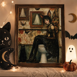 Poster Arte de Parede de Halloween Gato Preto Fada Gótica