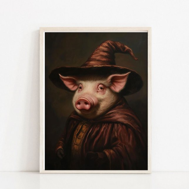 Poster Arte de Parede de Halloween, Porco Feiticeiro Fofo (Criador carregado)