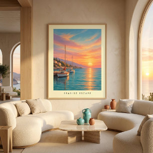 Poster Arte de Parede de Iate ao Pôr do Sol Costeiro Mode