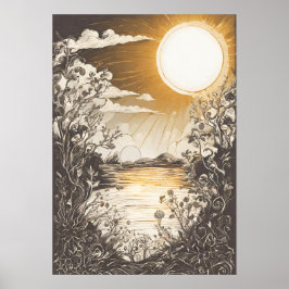 Poster Arte de Parede de Ilustração Solar Pacífica