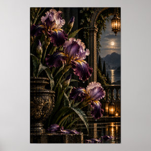 Poster Arte de Parede de Jardim ao Luar com Íris Roxa