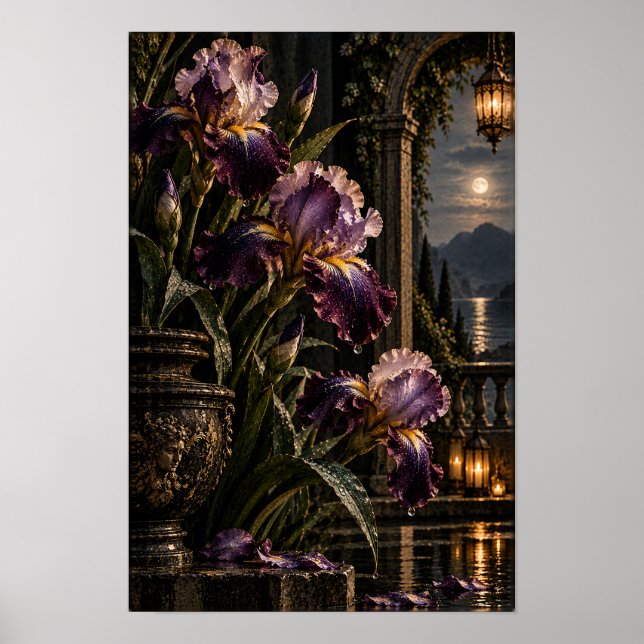 Poster Arte de Parede de Jardim ao Luar com Íris Roxa (Frente)