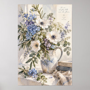 Poster Arte de Parede de Jarro de Flor Silvestre Azul Sua