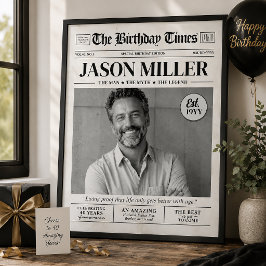 Poster Arte de parede de jornal de aniversário personaliz