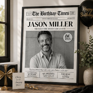 Poster Arte de parede de jornal de aniversário personaliz