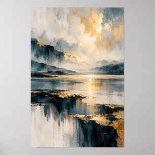 Poster Arte de Parede de Lago de Montanha Abstrata Luz Do