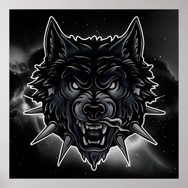 Poster Arte de Parede de Lobo Colar com Espinhos Decoraçã (Frente)