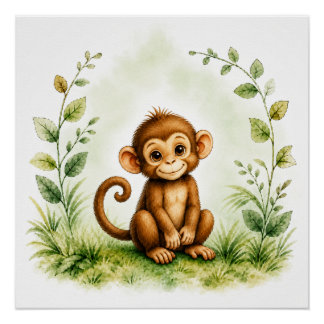 Pôster Arte de Parede de Macaco da Vida Selvagem Poster d