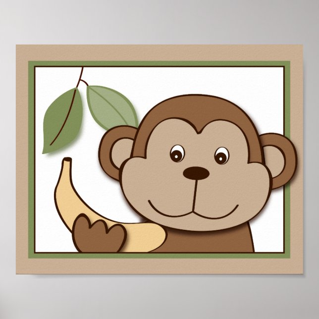 Poster Arte de Parede de Macaco do Zoológico Infantil par (Frente)
