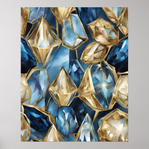 POSTER ARTE DE PAREDE DE MOSAIC DE CRISTAL DOURADO AZUL
