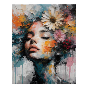 Pôster Arte de Parede de Mulher Floral Abstrata de Luxo