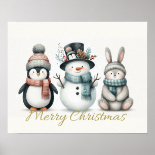 Poster Arte de parede de Natal Adorável Boneco de Neve & 
