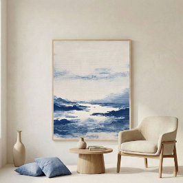 Poster Arte de Parede de Paisagem Abstrata Índigo Mínima