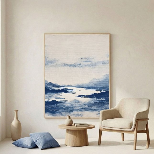 Poster Arte de Parede de Paisagem Abstrata Índigo Mínima (Criador carregado)