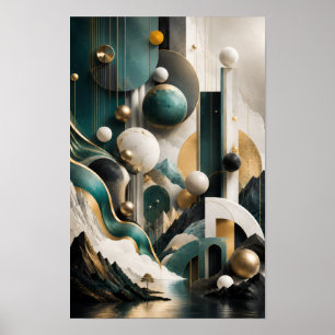 Poster Arte de Parede de Paisagem Geométrica 3D de Luxo