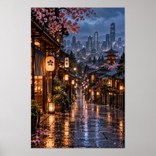 Poster Arte de Parede de Paisagem Noturna da Cidade Velha